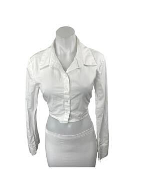 Lioness Women's White Open Back Long Sleeve Button Up Shirt Crop Top Size M